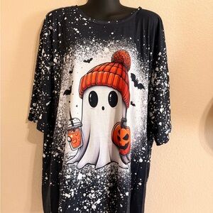 Women's Halloween Ghost Tee - Black and Orange